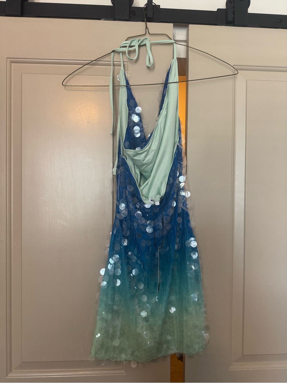 Fashion Nova Blue to Mint Ombre Sequin Halter Mini Dress - Picture 3 of 9